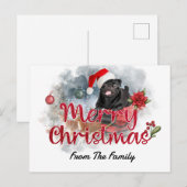 Carte Postale Carlin noir Joyeux Noël avec Fleur Poinsettia (Devant / Derrière)