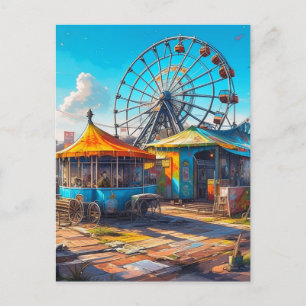 Carte Postale Carnaval abandonné Grande Roue vide et Carnival