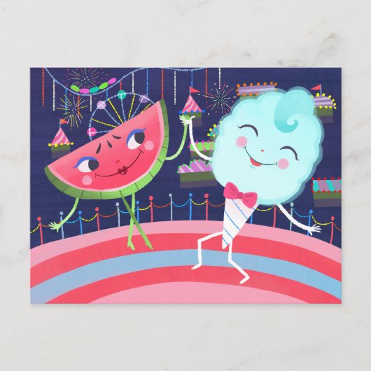 Carte Postale Carnaval de pastèque et de bonbons de coton (Devant)