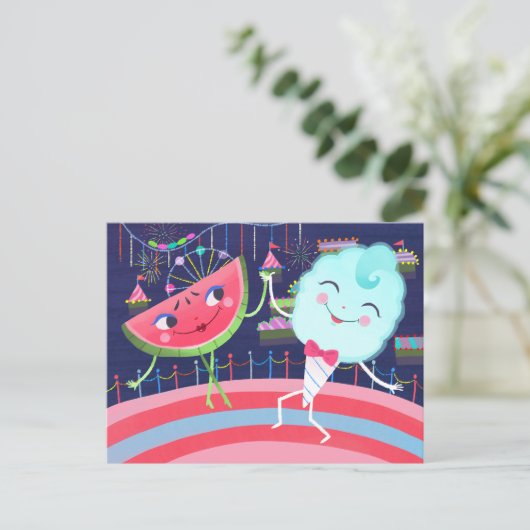 Carte Postale Carnaval de pastèque et de bonbons de coton (Debout devant)