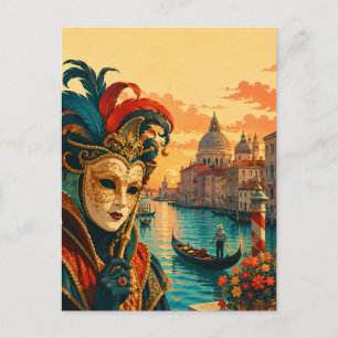 Carte Postale Carnaval de Venise Italie Masque Vénitien Vintage