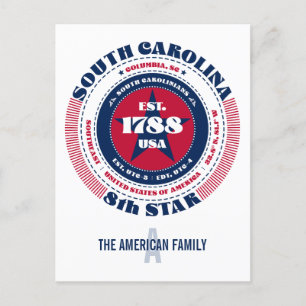 Carte Postale Caroline du Sud, Columbia, SC, Patriotique, Monogr