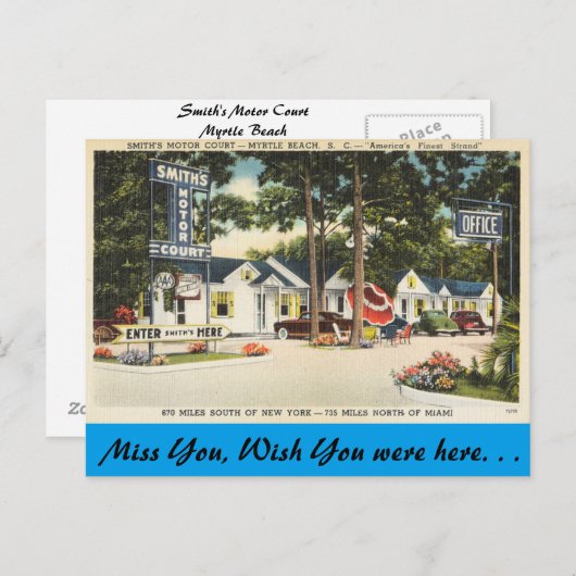 Carte Postale Caroline du Sud, Smith's Motor Court, Myrtle Beach (Devant / Derrière)