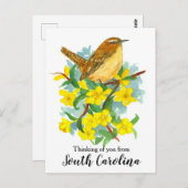 Carte Postale Caroline du Sud Wren Bird Pensez à vous (Devant / Derrière)
