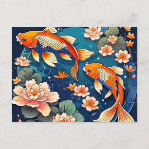 Carte Postale Carpe Koi Vintage sur Indigo