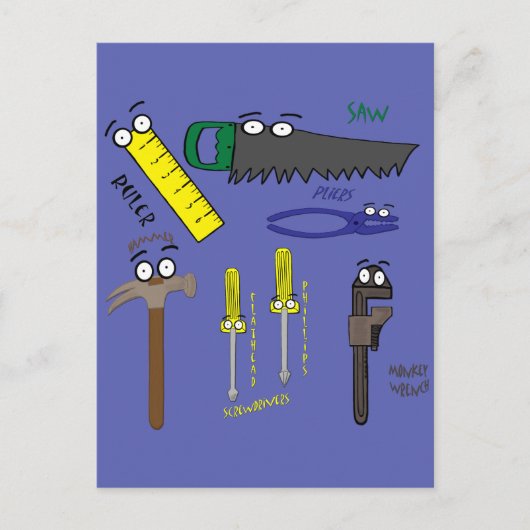 Carte Postale Carpenter Tools Whimsical Cartoon Art (Devant)