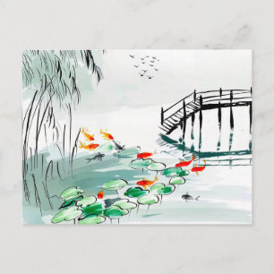 Carte Postale Carpes Koï dans un étang tranquille Chine