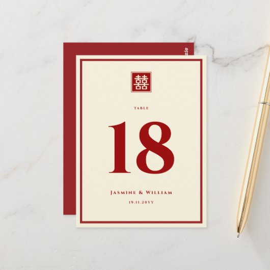 Carte Postale Carré classique double bonheur Mariage chinois (Devant/Arrière en situation)