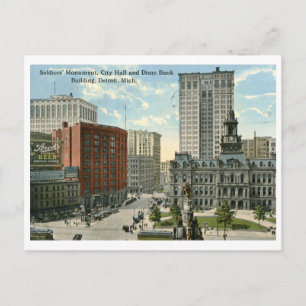 Carte Postale Carré de l'Hôtel de Ville, Detroit MI 1915 Vintage