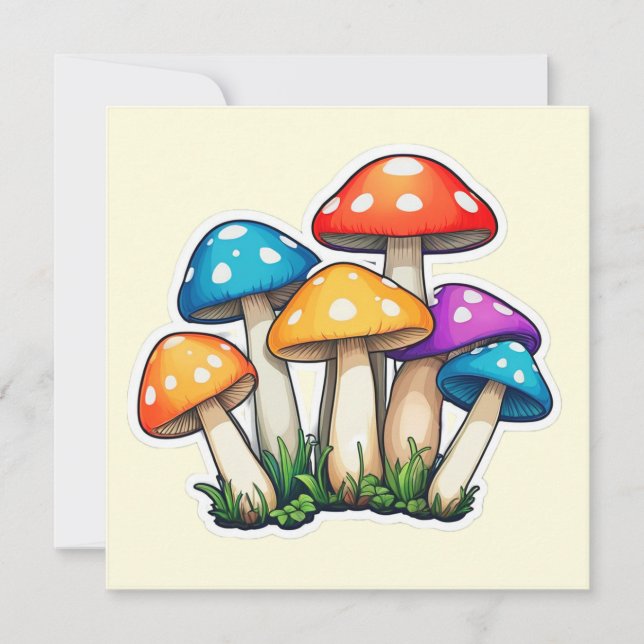 Carte postale Carré d'illustration de champignons (Devant)