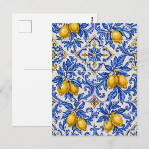 Carte Postale Carreau Azulejo Citron Bleu