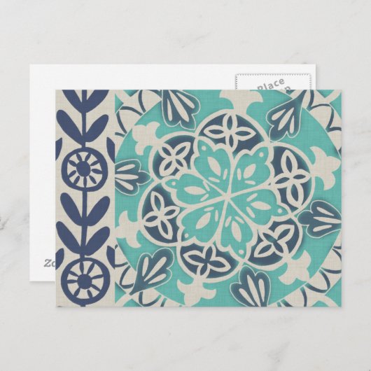 Carte Postale Carrelage Batik Bleu I (Devant / Derrière)