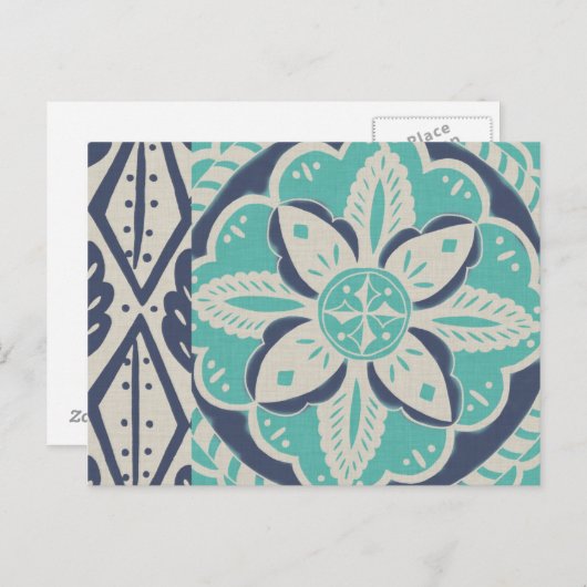 Carte Postale Carrelage bleu Batik IV (Devant / Derrière)