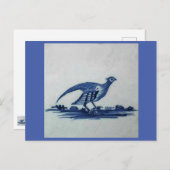 Carte Postale Carrelage Bleu Delft antique - Grouse dans l'Herbe (Devant / Derrière)