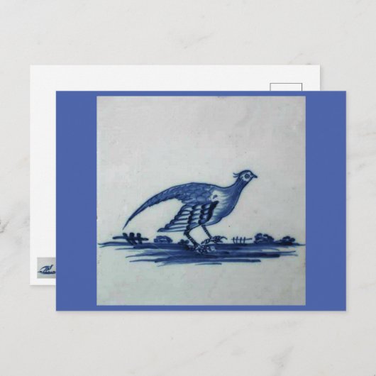 Carte Postale Carrelage Bleu Delft antique - Grouse dans l'Herbe (Devant / Derrière)