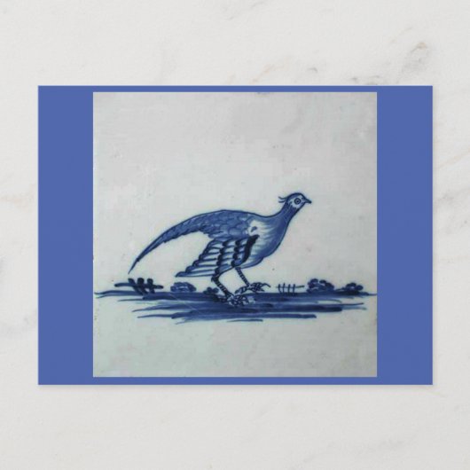 Carte Postale Carrelage Bleu Delft antique - Grouse dans l'Herbe (Devant)