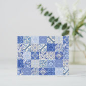 Carte Postale Carrelage bleu ethnique Boho (Debout devant)