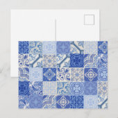 Carte Postale Carrelage bleu ethnique Boho (Devant / Derrière)
