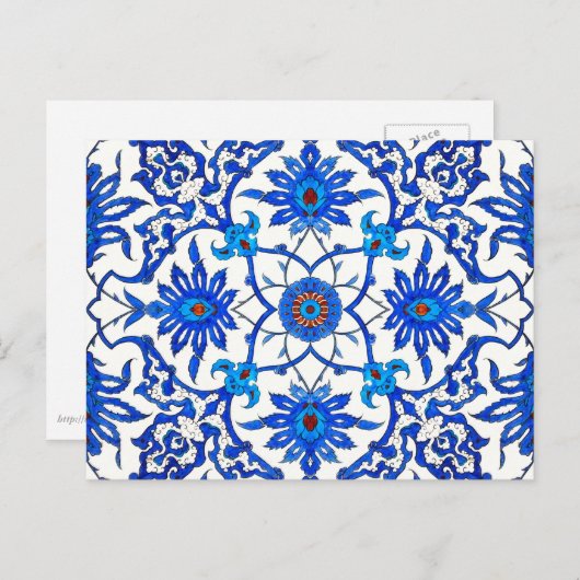 Carte Postale Carrelage chinois Art Nouveau - Cobalt Bleu & Blan (Devant / Derrière)