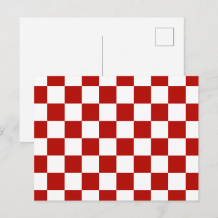 Carte Postale Carrés à damier rouge blanc géométrique rétro