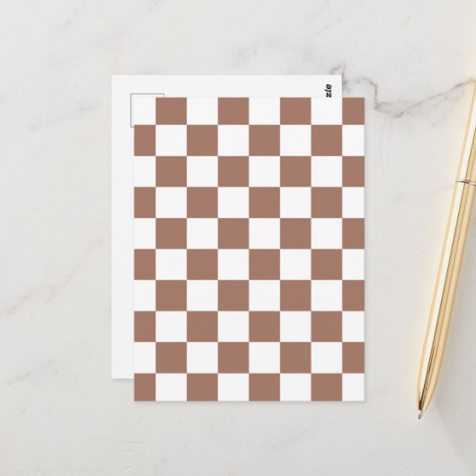 Carte Postale Carrés Checker mocha brun blanc géométrique rétro (Devant/Arrière en situation)
