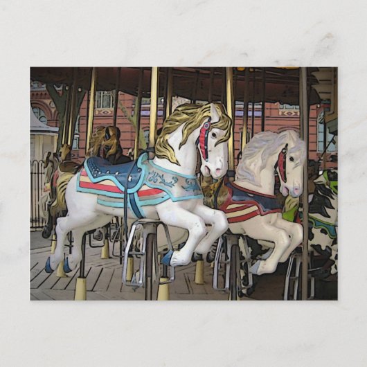 Carte Postale Carrousel coloré Chevaux Photo Art (Devant)