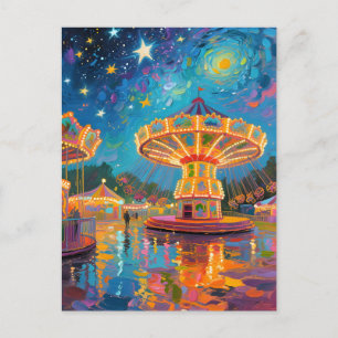 Carte Postale Carrousel Nuit Nébuleuse - Art Inspiré de Van Gogh