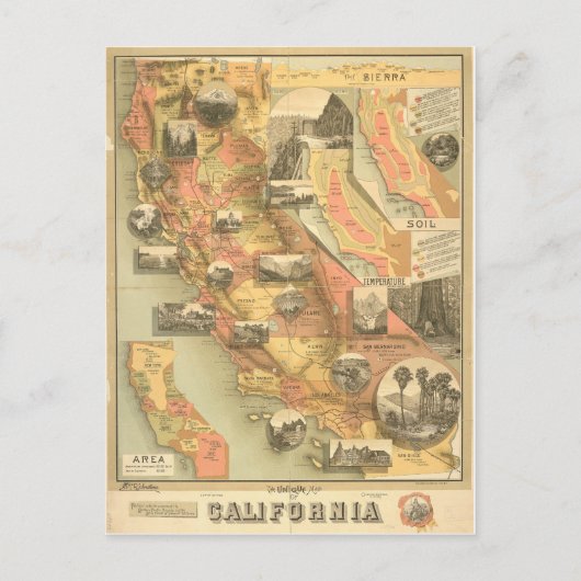 Carte postale Carte de Californie vintage (Devant)
