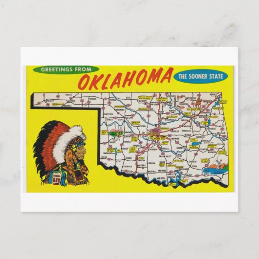 Carte postale Carte de l'État de l'Oklahoma (Devant)