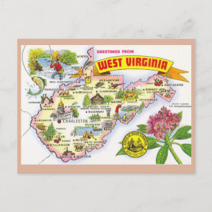 Carte postale Carte de l'État de Virginie-Occident