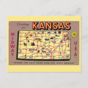 Carte postale Carte de l'État du Kansas