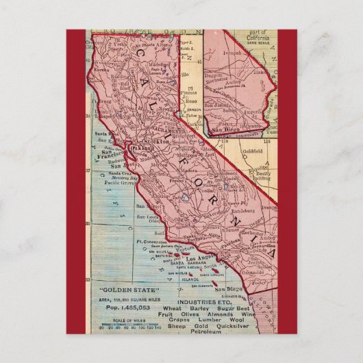 Carte postale Carte de l'État du Vintae de Califor (Devant)