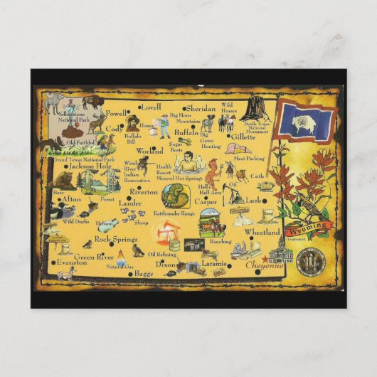 Carte postale Carte de l'État du Wyoming (Devant)