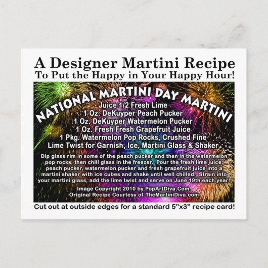 Carte postale Carte de recette Martini Day Nationa (Devant)
