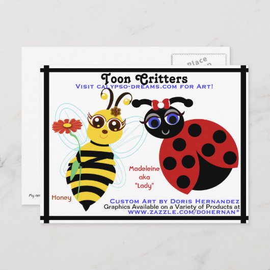 Carte postale Carte de visite A* Bee and Lady Bug (Devant / Derrière)