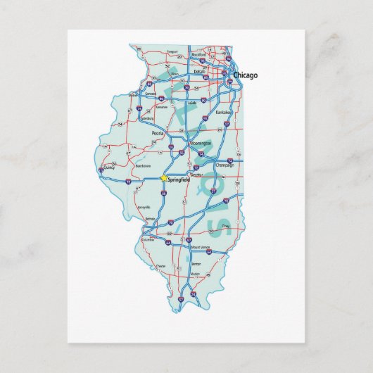 Carte postale Carte Interstate Illinois (Devant)