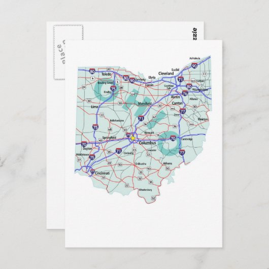 Carte postale Carte Interstate Ohio (Devant / Derrière)