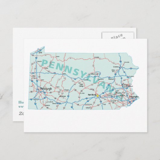 Carte postale Carte Interstate Pennsylvania (Devant / Derrière)