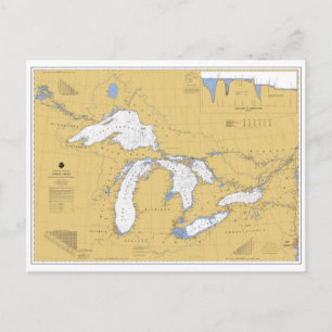Carte postale Carte marine des Grands Lacs