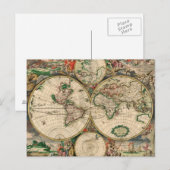 Carte postale Carte Vintage du monde 1689 (Devant / Derrière)