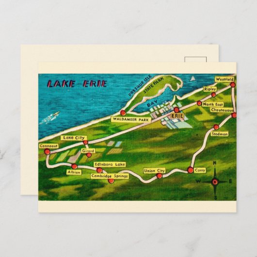 Carte postale Carte Vintage Erie Pennsylvanie (Devant / Derrière)