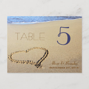Carte Postale Cartes, nom et date de la table Heart in Sand