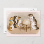 Carte Postale Cartographe Chat et Trois Chatons (Devant / Derrière)