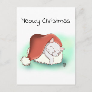 Carte Postale Cartographie gris mignon Chat Dormir à Santa Hat