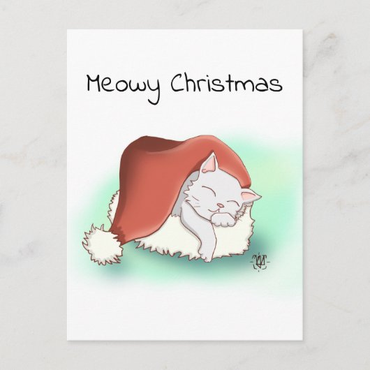 Carte Postale Cartographie gris mignon Chat Dormir à Santa Hat (Devant)