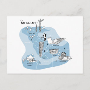 Carte Postale Cartographie Vancouver - Bleu