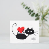 Carte Postale Carton Chat noir et coeur rouge (Debout devant)
