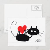 Carte Postale Carton Chat noir et coeur rouge (Devant / Derrière)