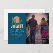 Carte Postale Carton de faire-part de mariage Navy Cactus Tropic (Devant / Derrière)