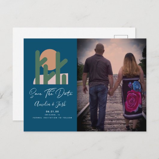 Carte Postale Carton de faire-part de mariage Navy Cactus Tropic (Devant / Derrière)